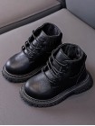 Детские черные зимние ботинки на шнуровке 